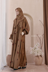 Camel Mahfuza Oversized Abaya Dress With Hijab Two Piece Set - Silk Cotton