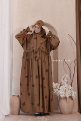 Camel Mahfuza Oversized Abaya Dress With Hijab Two Piece Set - Silk Cotton