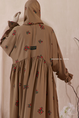 Camel Mahfuza Oversized Abaya Dress With Hijab Two Piece Set - Silk Cotton