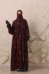 Chocolate Mahfuza Oversized Abaya Dress With Hijab Two Piece Set - Silk Cotton