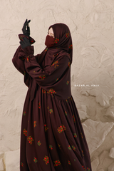 Chocolate Mahfuza Oversized Abaya Dress With Hijab Two Piece Set - Silk Cotton