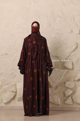 Chocolate Mahfuza Oversized Abaya Dress With Hijab Two Piece Set - Silk Cotton