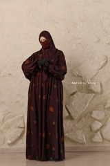 Chocolate Mahfuza Oversized Abaya Dress With Hijab Two Piece Set - Silk Cotton