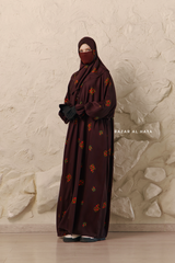 Chocolate Mahfuza Oversized Abaya Dress With Hijab Two Piece Set - Silk Cotton