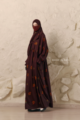 Chocolate Mahfuza Oversized Abaya Dress With Hijab Two Piece Set - Silk Cotton