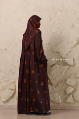 Chocolate Mahfuza Oversized Abaya Dress With Hijab Two Piece Set - Silk Cotton