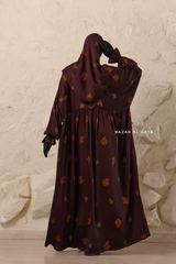 Chocolate Mahfuza Oversized Abaya Dress With Hijab Two Piece Set - Silk Cotton