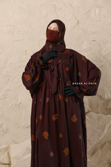 Chocolate Mahfuza Oversized Abaya Dress With Hijab Two Piece Set - Silk Cotton