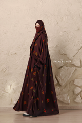 Chocolate Mahfuza Oversized Abaya Dress With Hijab Two Piece Set - Silk Cotton