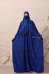 Royal Blue Mahfuza Oversized Abaya Dress With Hijab Two Piece Set - Silk Cotton