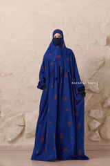 Royal Blue Mahfuza Oversized Abaya Dress With Hijab Two Piece Set - Silk Cotton