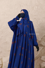 Royal Blue Mahfuza Oversized Abaya Dress With Hijab Two Piece Set - Silk Cotton