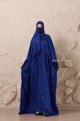 Royal Blue Mahfuza Oversized Abaya Dress With Hijab Two Piece Set - Silk Cotton