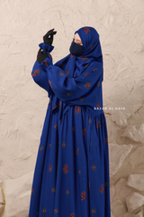 Royal Blue Mahfuza Oversized Abaya Dress With Hijab Two Piece Set - Silk Cotton