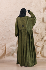 Olive Maryam Floral Abaya Dress & Pants Set In Premium Silk Cotton - Oversized