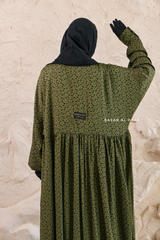 Olive Maryam Floral Abaya Dress & Pants Set In Premium Silk Cotton - Oversized