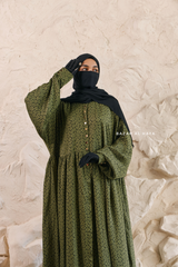 Olive Maryam Floral Abaya Dress & Pants Set In Premium Silk Cotton - Oversized