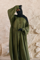 Olive Maryam Floral Abaya Dress & Pants Set In Premium Silk Cotton - Oversized