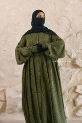 Olive Maryam Floral Abaya Dress & Pants Set In Premium Silk Cotton - Oversized