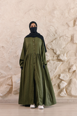 Olive Maryam Floral Abaya Dress & Pants Set In Premium Silk Cotton - Oversized