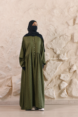 Olive Maryam Floral Abaya Dress & Pants Set In Premium Silk Cotton - Oversized