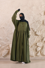 Olive Maryam Floral Abaya Dress & Pants Set In Premium Silk Cotton - Oversized