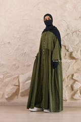 Olive Maryam Floral Abaya Dress & Pants Set In Premium Silk Cotton - Oversized