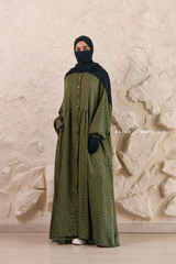 Olive Maryam Floral Abaya Dress & Pants Set In Premium Silk Cotton - Oversized