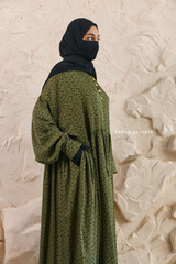 Olive Maryam Floral Abaya Dress & Pants Set In Premium Silk Cotton - Oversized