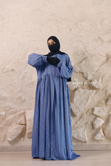 Blue Maryam Floral Abaya Dress & Pants Set In Premium Silk Cotton - Oversized