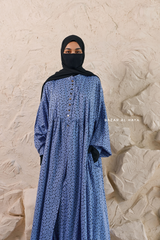 Blue Maryam Floral Abaya Dress & Pants Set In Premium Silk Cotton - Oversized