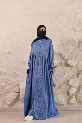 Blue Maryam Floral Abaya Dress & Pants Set In Premium Silk Cotton - Oversized