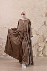 Mocha Maryam Floral Abaya Dress & Pants Set In Premium Silk Cotton - Oversized