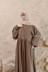 Mocha Maryam Floral Abaya Dress & Pants Set In Premium Silk Cotton - Oversized