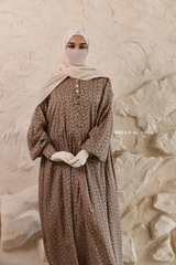 Mocha Maryam Floral Abaya Dress & Pants Set In Premium Silk Cotton - Oversized