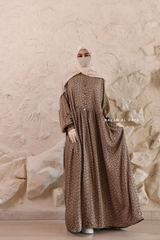 Mocha Maryam Floral Abaya Dress & Pants Set In Premium Silk Cotton - Oversized