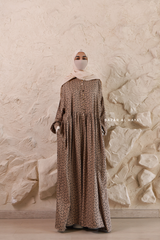 Mocha Maryam Floral Abaya Dress & Pants Set In Premium Silk Cotton - Oversized