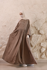 Mocha Maryam Floral Abaya Dress & Pants Set In Premium Silk Cotton - Oversized