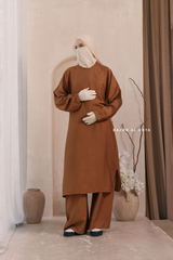 Cappuccino Elmira Two Piece Top Dress & Pants Set In Premium Cotton Leon