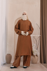 Cappuccino Elmira Two Piece Top Dress & Pants Set In Premium Cotton Leon