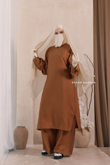 Cappuccino Elmira Two Piece Top Dress & Pants Set In Premium Cotton Leon