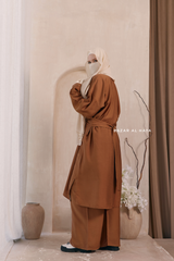 Cappuccino Elmira Two Piece Top Dress & Pants Set In Premium Cotton Leon