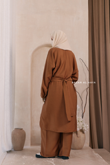 Cappuccino Elmira Two Piece Top Dress & Pants Set In Premium Cotton Leon