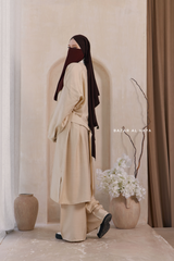 Ivory Elmira Two Piece Top Dress & Pants Set In Premium Cotton Leon