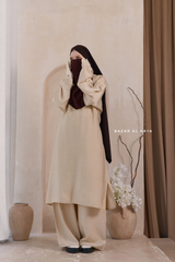 Ivory Elmira Two Piece Top Dress & Pants Set In Premium Cotton Leon