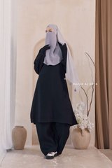 Black Elmira Two Piece Top Dress & Pants Set In Premium Cotton Leon