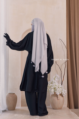 Black Elmira Two Piece Top Dress & Pants Set In Premium Cotton Leon