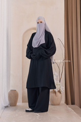 Black Elmira Two Piece Top Dress & Pants Set In Premium Cotton Leon