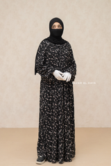 Amira Black Chiffon With Tie Neck Strings Abaya Dress - Puff Sleeves