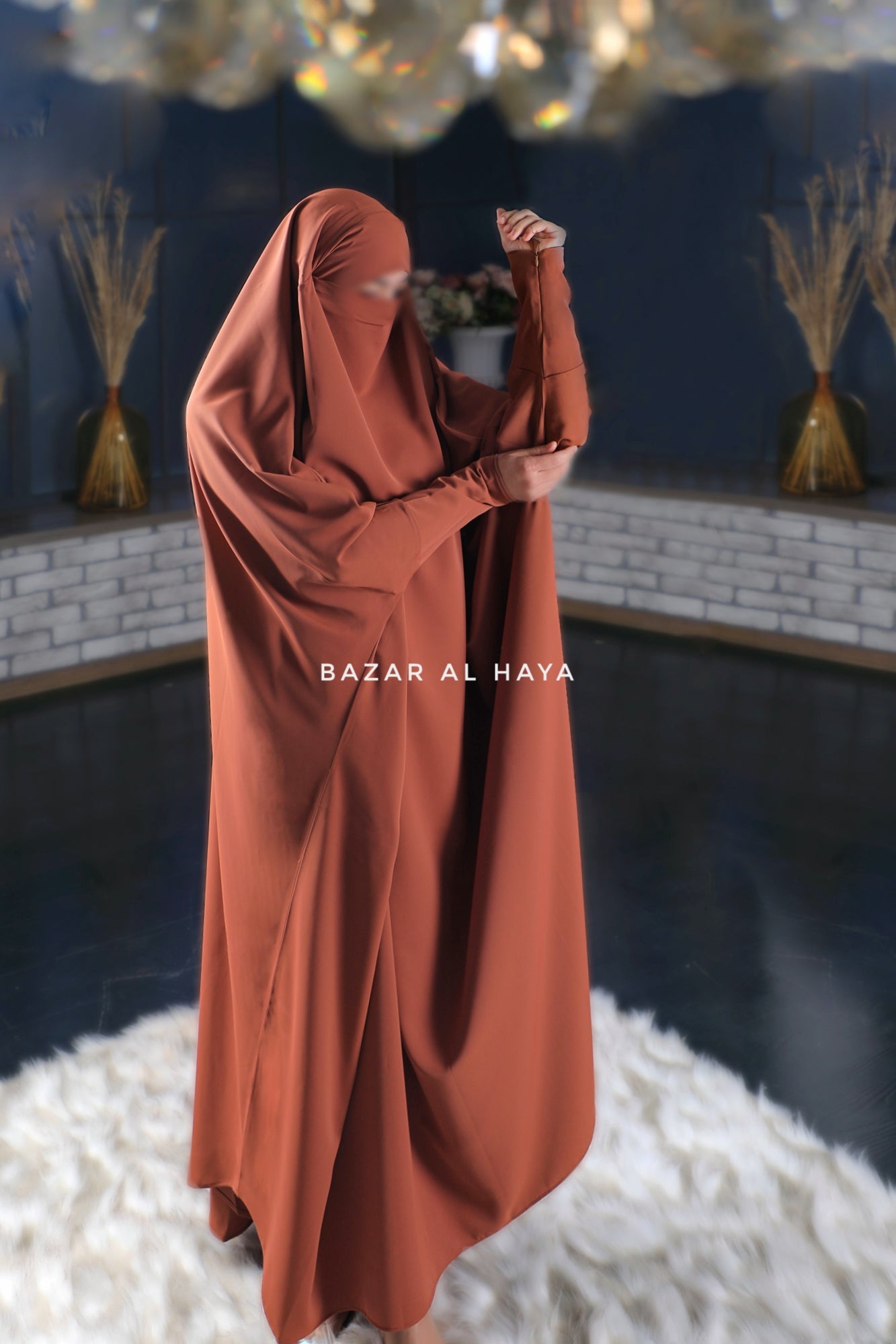 Sarah One Piece Peach Jilbab - Zipper Sleeves - Silk Crepe – Bazar